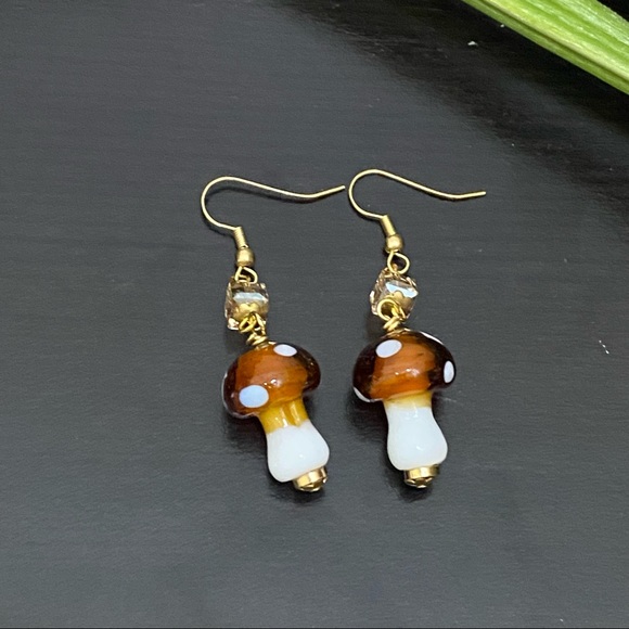 Handmade Mushroom Lampwork Beads Drop Earrings - Picture 3 of 8